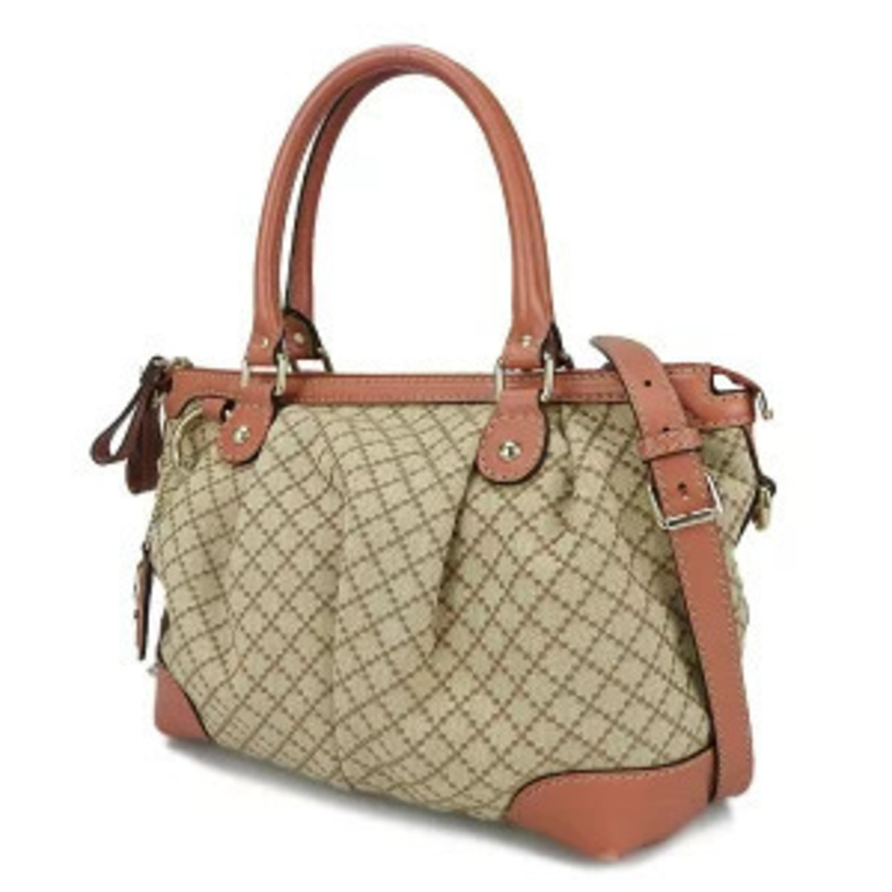 Gucci Beige Pink Tote Leather Bag Shoulder Canvas Diamante Sukey